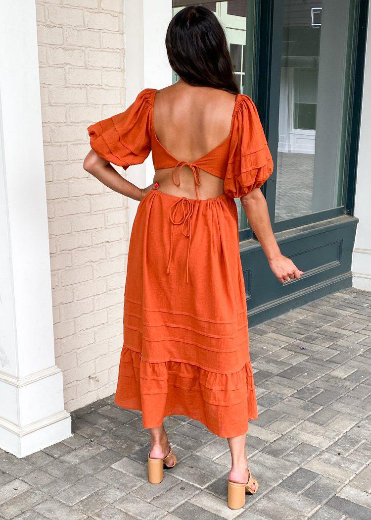 ASTR the Label Arizona Puff Sleeve Open Back Dress-***FINAL SALE***-Hand In Pocket