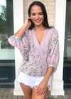 Laurel Canyon Faux Wrap Billow Sleeve Blouse - Lilac Floral-Hand In Pocket