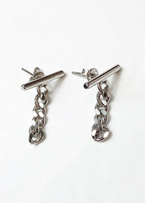 Bar and Chain Earring - Silver-***FINAL SALE***-Hand In Pocket