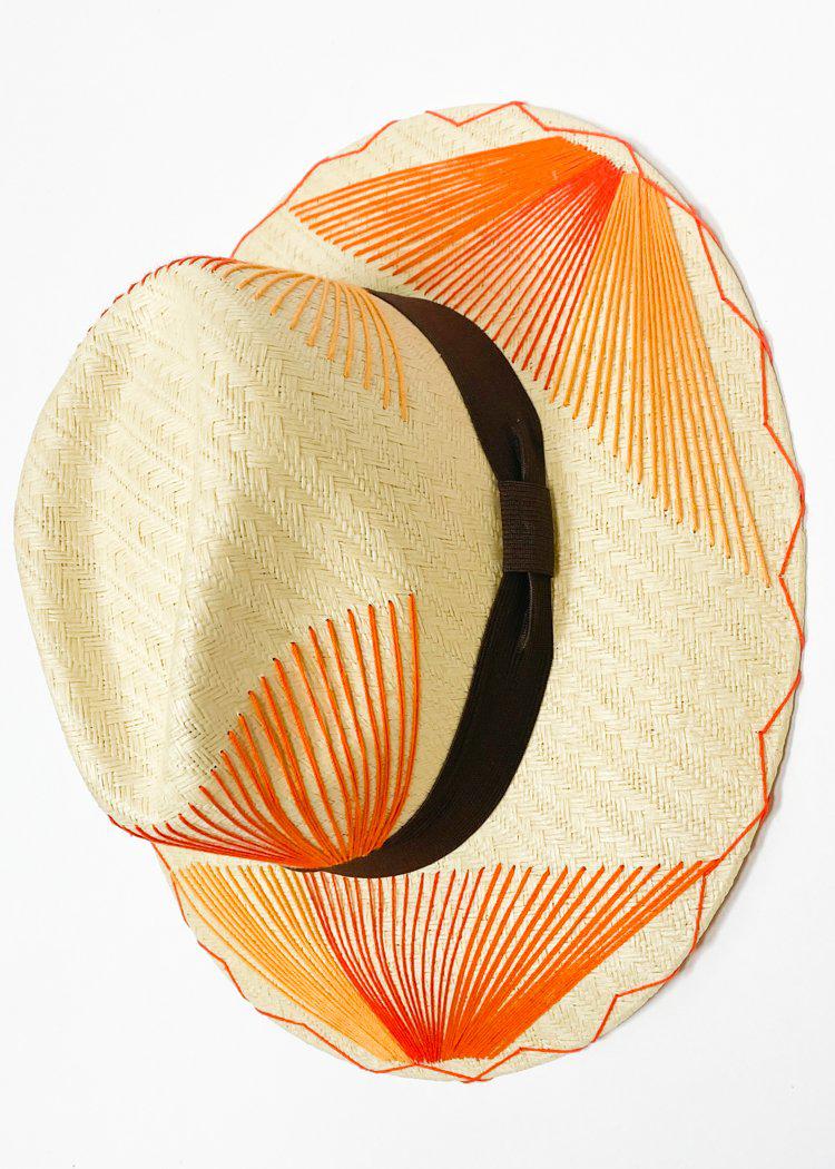 Palma Cuadri Maguey Ambianco Orange on Beige Hat-Hand In Pocket