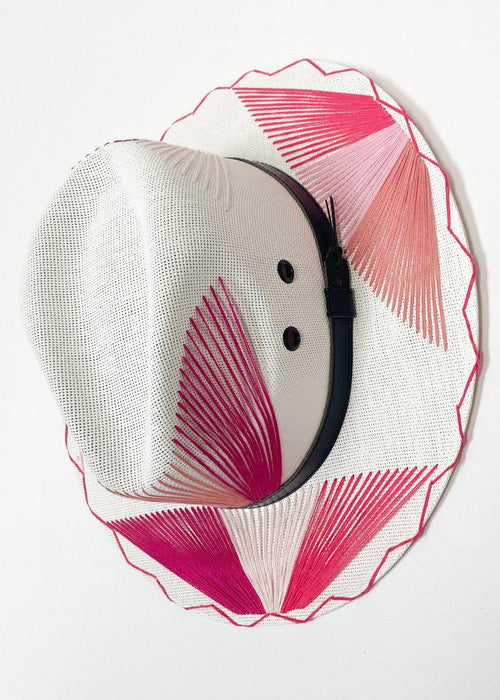 Palma Cuadri Maguey Ambianco Pink on White Hat-Hand In Pocket