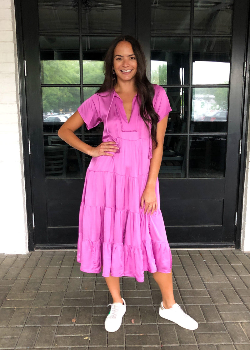 Karlie Catalina Tiered Midi Dress-Magenta-Hand In Pocket