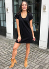Bobi Scoop Neck Cotton Fitted T-Shirt Dress - Black-Hand In Pocket