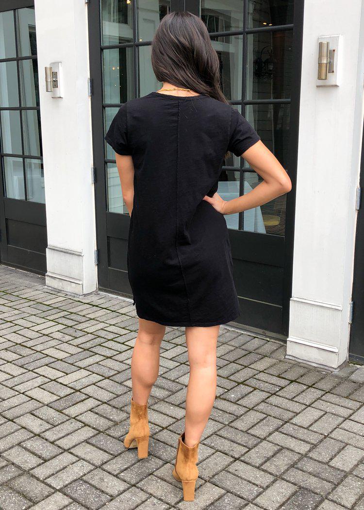 Bobi Scoop Neck Cotton Fitted T-Shirt Dress - Black-Hand In Pocket