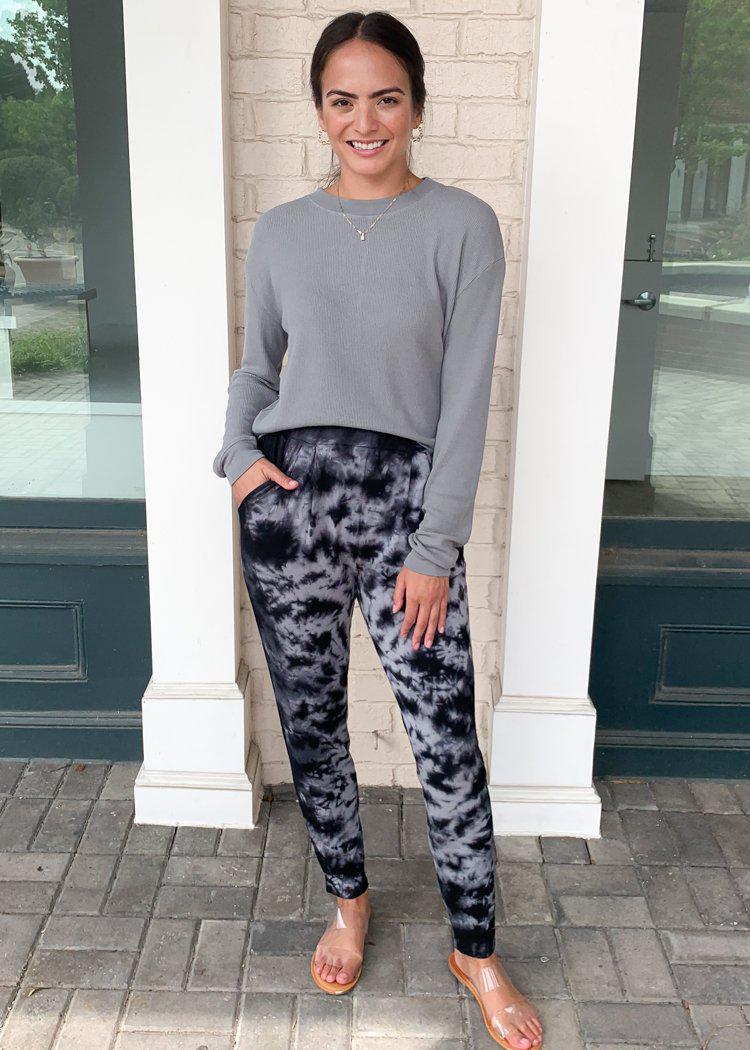Bobi Tie Dye Joggers- Grey/Black-Hand In Pocket