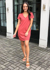 Bobi Short Sleeve V Neck T-shirt Dress-Canyon-Hand In Pocket