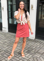 Bobi Short Sleeve V Neck T-shirt Dress-Canyon-Hand In Pocket