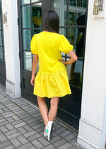 Frances Puff Sleeve Poplin Dress-Lime-Hand In Pocket