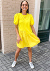 Frances Puff Sleeve Poplin Dress-Lime-Hand In Pocket