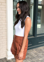Winterpark Faux Leather Shorts - Camel-***FINAL SALE***-Hand In Pocket