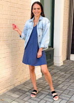 Bobi Short Sleeve V Neck Center Seam T-shirt Dress - Coast-Hand In Pocket