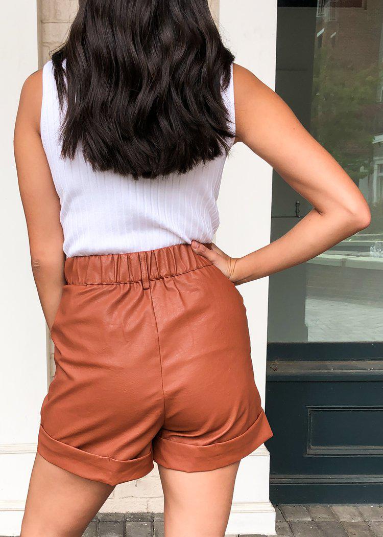 Winterpark Faux Leather Shorts - Camel-***FINAL SALE***-Hand In Pocket