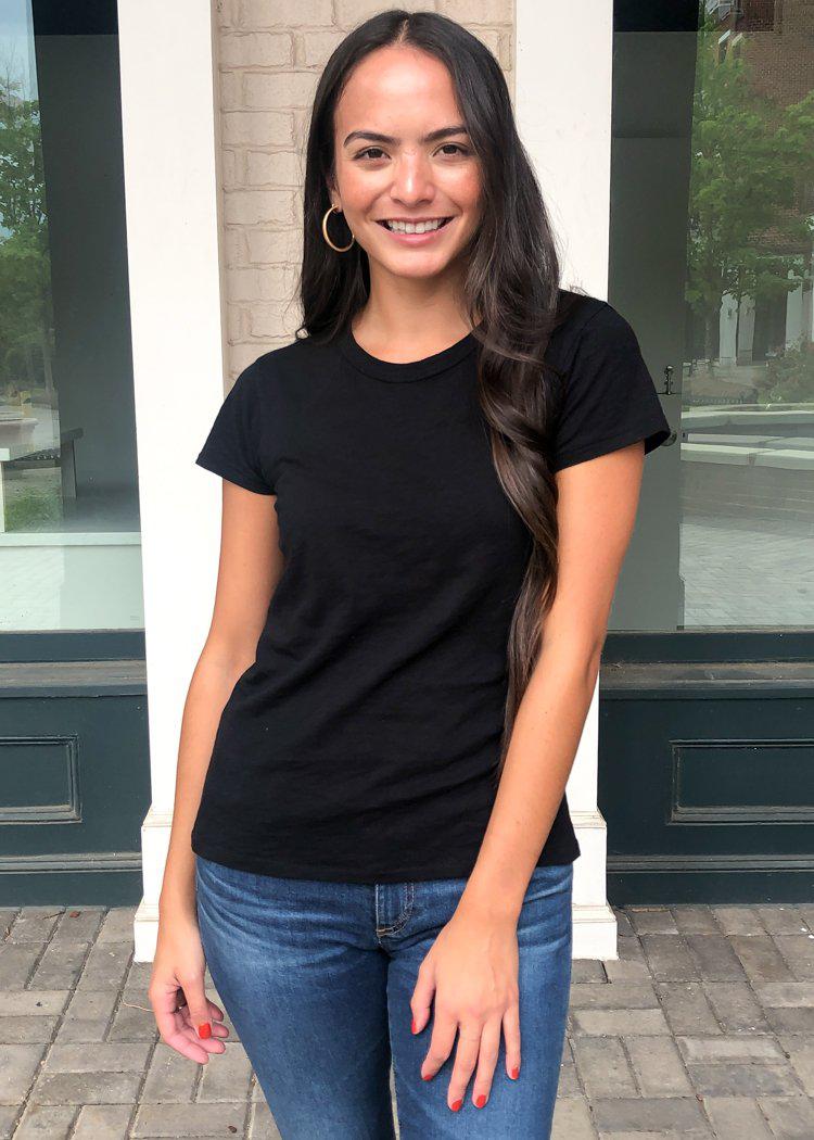 Z Supply Everyday Slub Crew Neck Tee-Black-Hand In Pocket