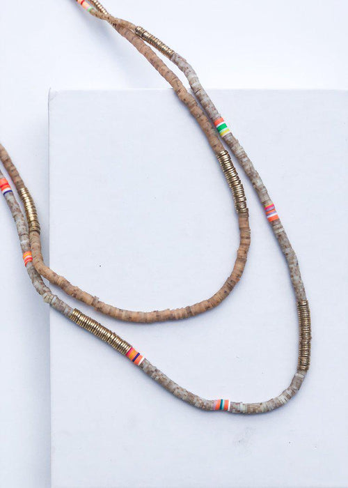Caswell Beaded Long Layering Necklace - Natural-Hand In Pocket