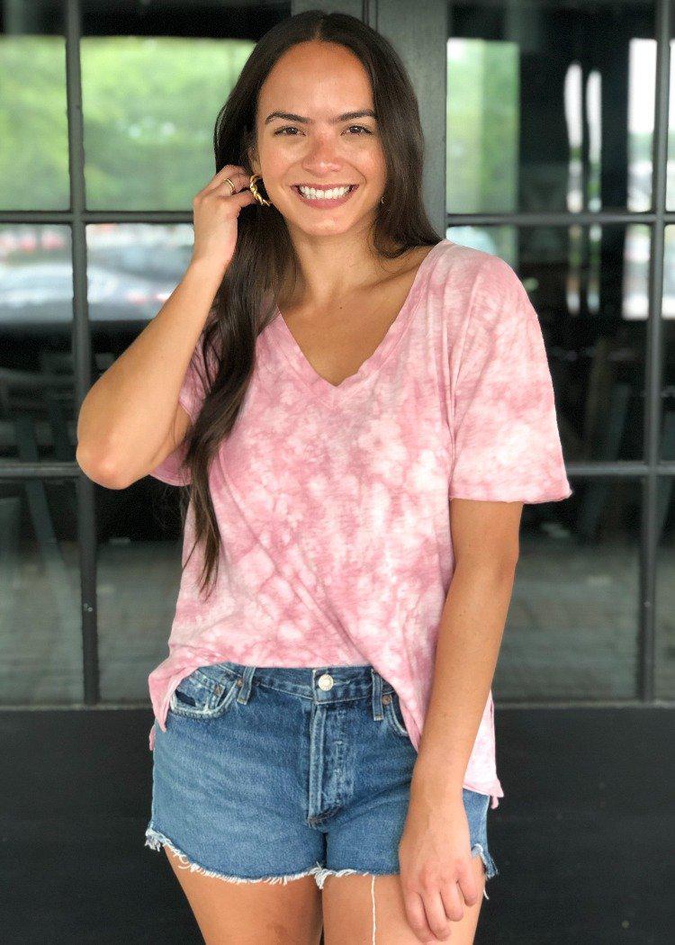 Z Supply Cotton Cloud Tie Dye Tee- Zephyr Pink-Hand In Pocket
