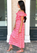THML Kavati Off Shoulder Ruffle Maxi Dress-Hot Pink-***FINAL SALE***-Hand In Pocket