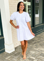 Frances Puff Sleeve Poplin Dress - White ***FINAL SALE***-Hand In Pocket