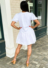Frances Puff Sleeve Poplin Dress - White ***FINAL SALE***-Hand In Pocket