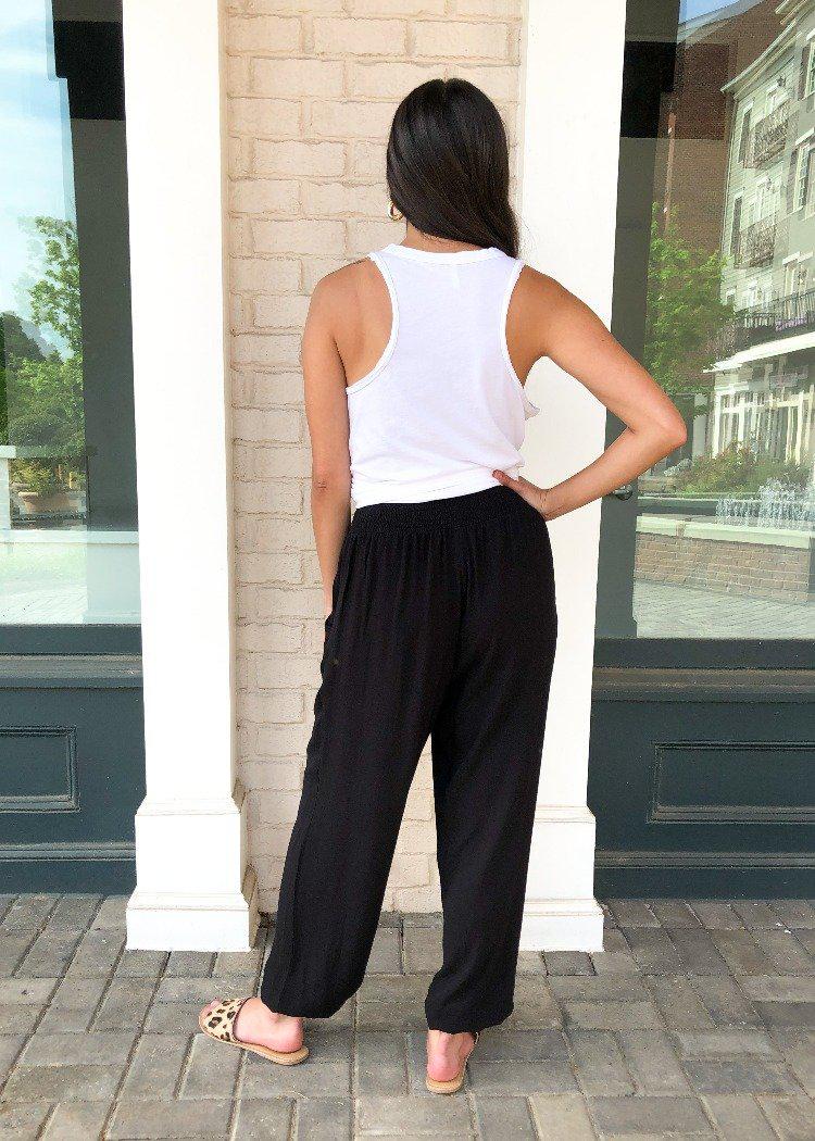 Bobi Black Crepe Pant-Hand In Pocket