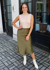 Lucy Paris Adonia Satin Skirt - Olive ***FINAL SALE***-Hand In Pocket