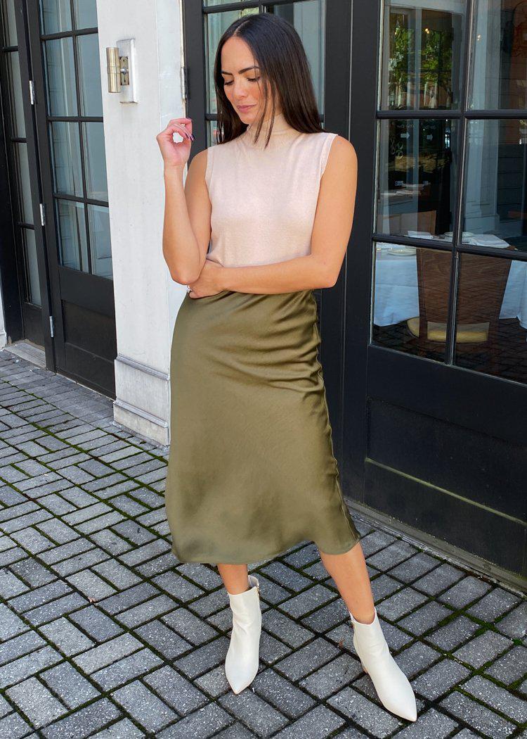 Lucy Paris Adonia Satin Skirt - Olive ***FINAL SALE***-Hand In Pocket