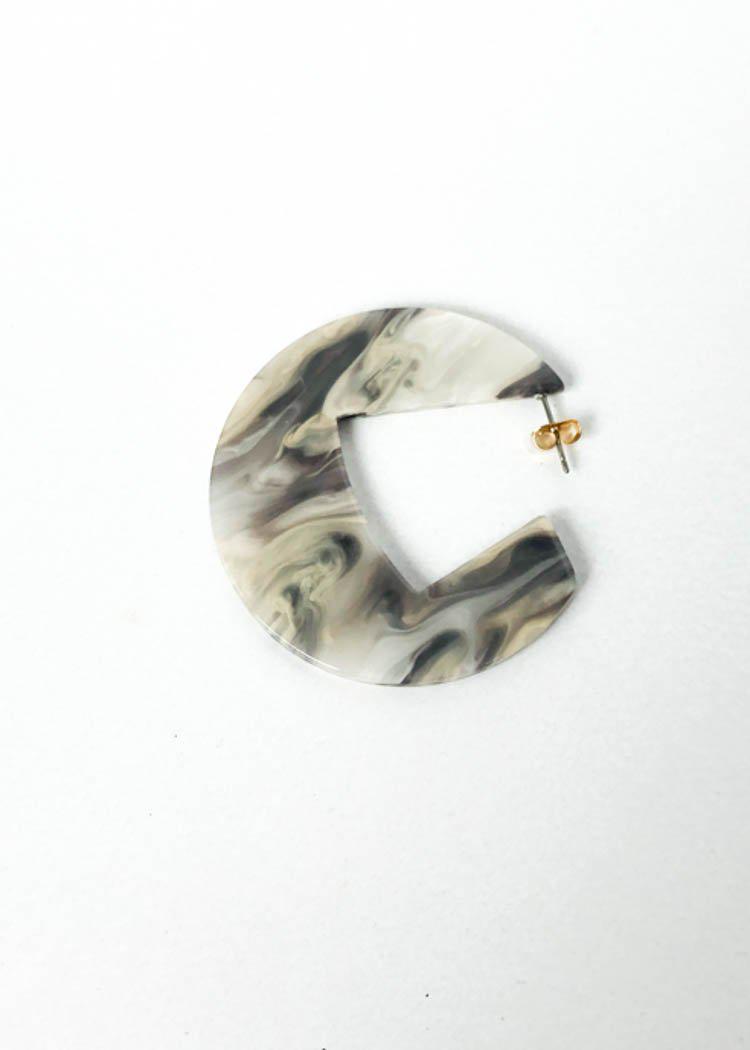 Merida Modern Marble Acrylic Hoops - Grey-Hand In Pocket