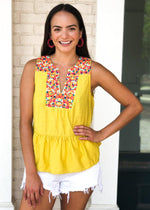 THML Barbados Embroidered Bib Top - Mustard-***FINAL SALE***-Hand In Pocket