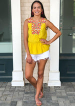 THML Barbados Embroidered Bib Top - Mustard-***FINAL SALE***-Hand In Pocket