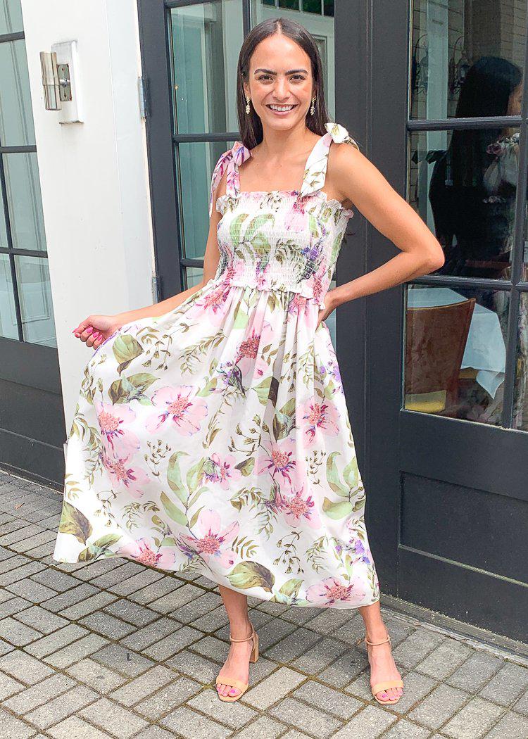 Jardin Botanical Print Smocked Tie Shoulder Maxi ***FINAL SALE***-Hand In Pocket