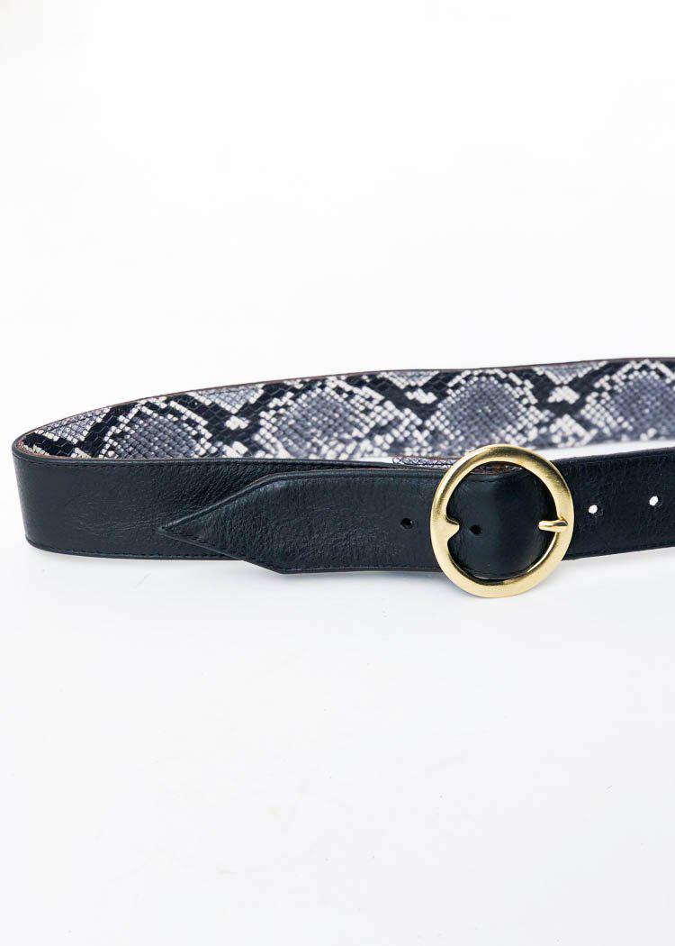 JJ Winters Lulu Reversible Leather Belt - Black/Pewter Snake-Hand In Pocket