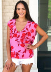 Karlie Hibiscus Frayed Hem Tee-Floral-Hand In Pocket