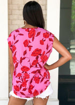 Karlie Hibiscus Frayed Hem Tee-Floral-Hand In Pocket