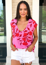 Karlie Hibiscus Frayed Hem Tee-Floral-Hand In Pocket