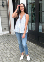 See U Soon Chiloe Embroidered Printed V Neck Tank - Grey-Hand In Pocket