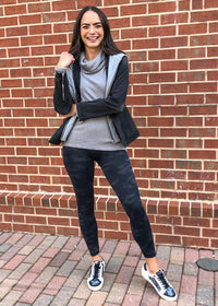 Spanx Look at Me Now High-Rise Camo Leggings - Black Camo-Hand In Pocket