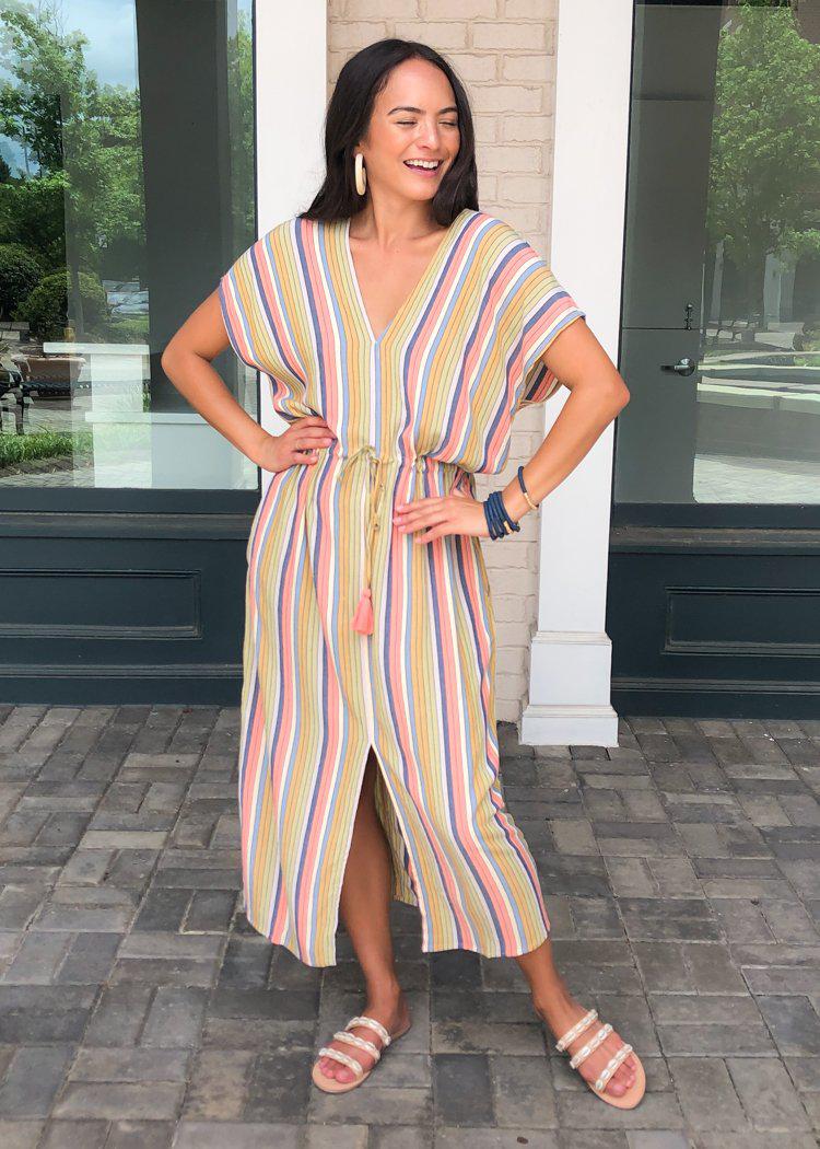 Cassis Striped Caftan-Hand In Pocket