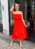 FRNCH Alette Strapless Convertible Maxi Dress-Red-Hand In Pocket