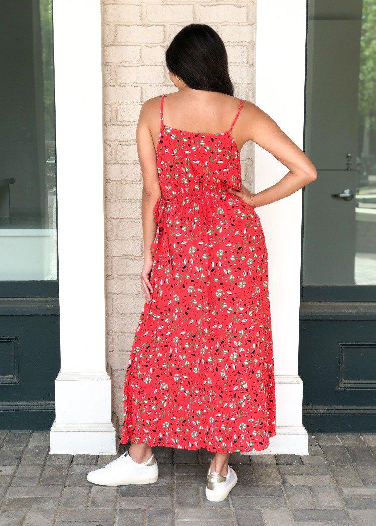 See U Soon Red Printed Abstract Midi Dress-***FINAL SALE***-Hand In Pocket