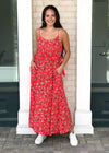See U Soon Red Printed Abstract Midi Dress-***FINAL SALE***-Hand In Pocket
