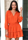 Sunset Safari 3/4 Sleeve Smocked Waist Dress-Hand In Pocket
