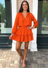 Sunset Safari 3/4 Sleeve Smocked Waist Dress-Hand In Pocket
