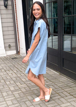 See U Soon Andres Slouchy Button Down Shirt Dress - Blue-Hand In Pocket