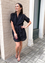 Allison Button Down Eyelet Belted Mini Dress - Black-Hand In Pocket