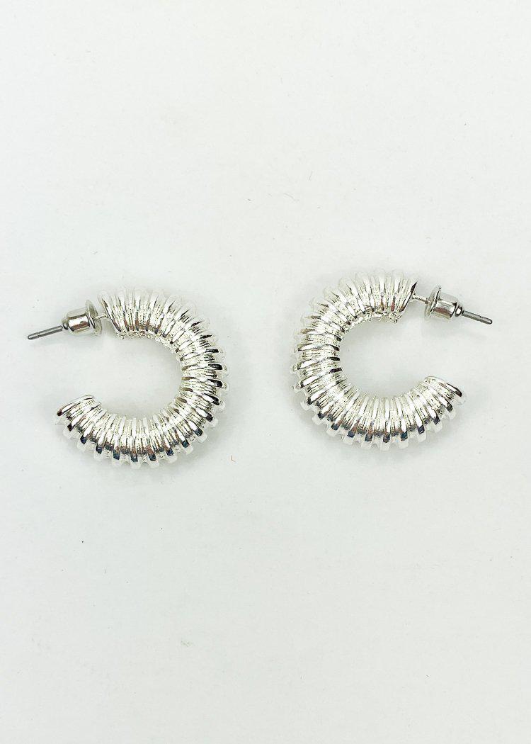 Pipa Textured Hoops - Silver-Hand In Pocket