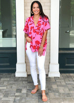 Karlie Bondi Tunic-Hibiscus Print-Hand In Pocket
