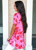 Karlie Bondi Tunic-Hibiscus Print-Hand In Pocket