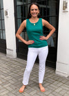 Michael Stars Paloma Boatneck Tank-Emerald-Hand In Pocket