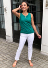 Michael Stars Paloma Boatneck Tank-Emerald-Hand In Pocket