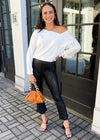 Line + Dot Favorite Off Shoulder Sweater- White-Hand In Pocket