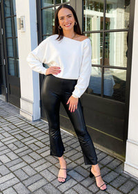 Line + Dot Favorite Off Shoulder Sweater- White-Hand In Pocket